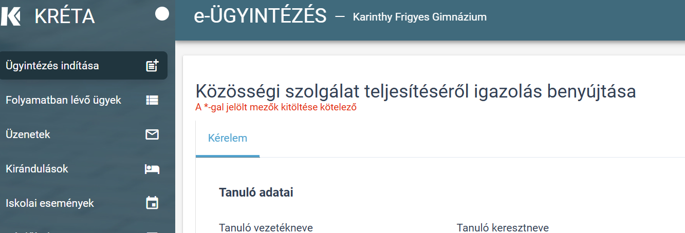 Közösségi szolgálat teljesítéséről igazolás benyújtása